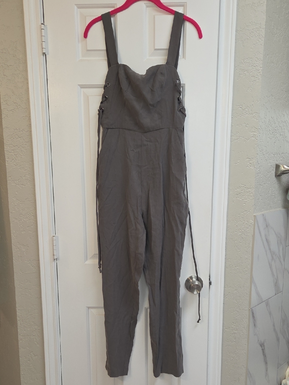 BCBGeneration Olive Lace-Up Side Strap Jumpsuit